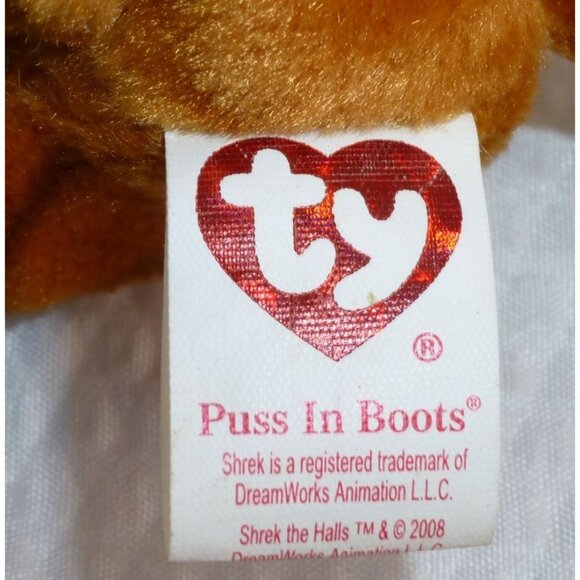 Ty Puss In Boots Tabby Cat Plush Toy 2008 Shrek The Halls Candy Cane & Hat - Picture 5 of 7